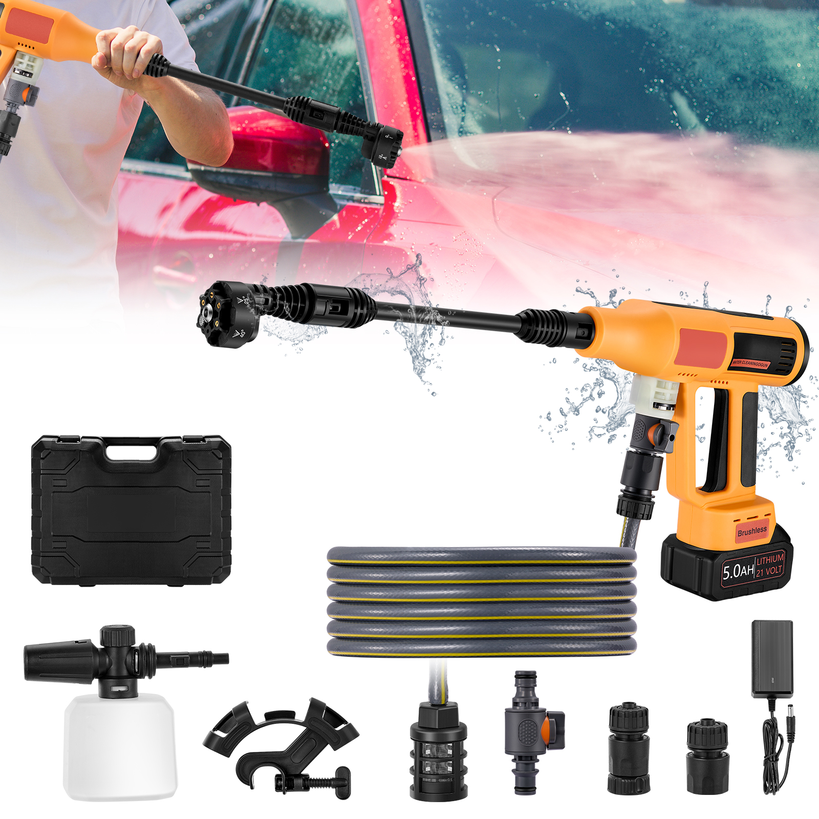 SPBTAR Cordless Pressure Washer, 1060PSI 2.8 GPM High Power Washer with Brushless Motor, 6-in-1 Adjustable Nozzle, Portable Power Cleaner for Car, Boat & Yard