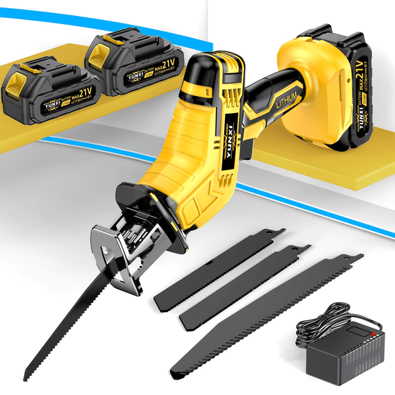 Upgraded Cordless Reciprocating Saw, Portable Wireless Hand Saw with LED Light and Safety Lock, Multipurpose Electric Cutting Saw for Household and Industrial Cutting Tasks