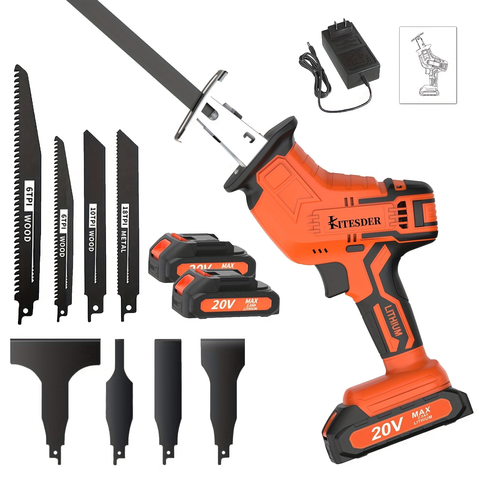 Upgraded Cordless Rotary Saw & Electric Reciprocating Saw with Blade Set & Charger, Cuts Wood Metal PVC, Multi Safety Protection & Safety Lock, Ideal Christmas Gift, Local Warehouse Shipping
