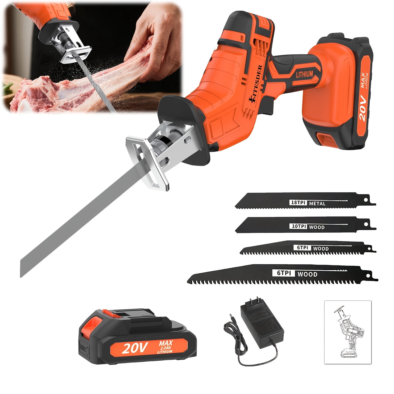 Upgraded Cordless Rotary Saw & Electric Reciprocating Saw with Blade Set & Charger, Cuts Wood Metal PVC, Multi Safety Protection & Safety Lock, Ideal Christmas Gift, Local Warehouse Shipping