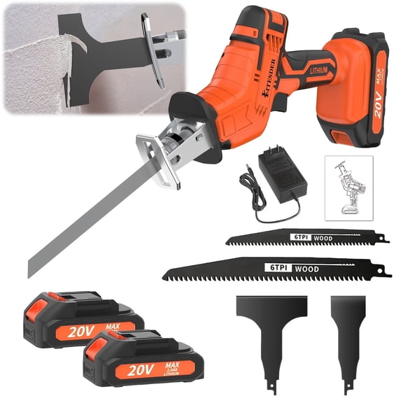 Upgraded Cordless Rotary Saw & Electric Reciprocating Saw with Blade Set & Charger, Cuts Wood Metal PVC, Multi Safety Protection & Safety Lock, Local Warehouse Shipping
