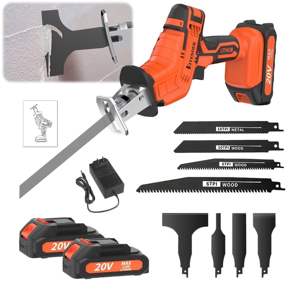 Upgraded Cordless Rotary Saw & Electric Reciprocating Saw with Blade Set & Charger, Cuts Wood Metal PVC, Multi Safety Protection & Safety Lock, Local Warehouse Shipping