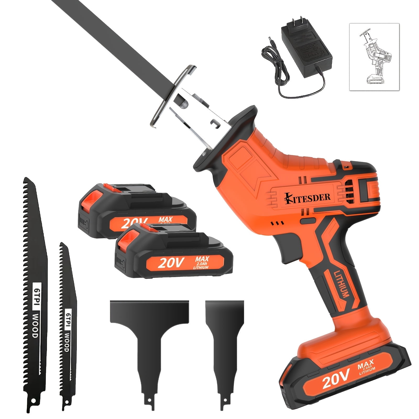Upgraded Cordless Rotary Saw & Electric Reciprocating Saw with Blade Set & Charger, Cuts Wood Metal PVC, Multi Safety Protection & Safety Lock, Ideal Christmas Gift, Local Warehouse Shipping