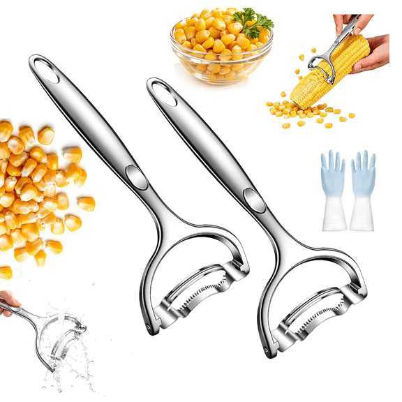 Upgraded Corn Peeler, 304 Stainless Steel Corn on the Cob Stripper Tool, Ergonomic Corn Planer Thresher and Kernel Remover, Durable & Efficient Corn Kernel Remover for Kitchen Gadget (2 pcs)