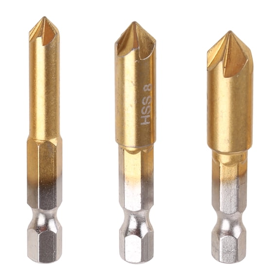 Upgraded Countersink Drill Bit Set High Speed Steel Counter Drill Bit 3 Pcs 5 Flute 1/4'' Shank for Wood