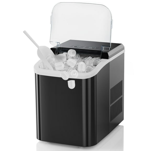 Upgraded Countertop Ice Maker, 9 Bullet Ice Cubes in 6 Mins, 2 Sizes, Portable Self-Cleaning with Handle, Ice Scoop & Basket for Home Kitchen Party Camping