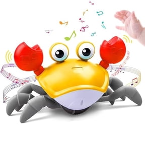 Upgraded Crawling Crab Baby Toy - Electric Sensing Toy - Fun Interactive Dancing Walking Moving Toy,Babies Sensory Induction Crabs with Music & Lights for 3+ Years (Orange)