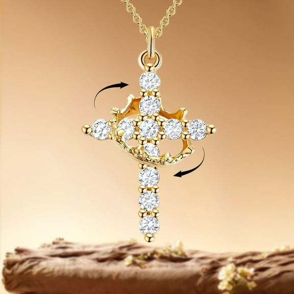 Upgraded Crown Cross Necklace for Women, 14K Gold Plated Diamond Cross Pendant Necklace, Faith Jewelry Gift for First Communion, Christmas, Birthday
