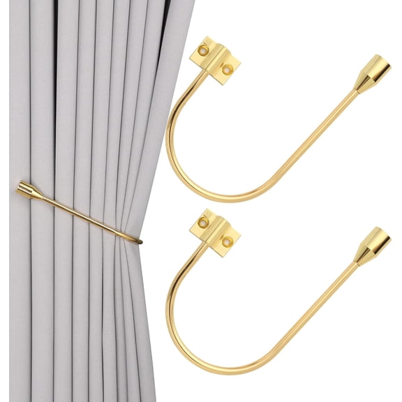Upgraded Curtain Tiebacks Set of 2 - Wall Mounted Heavy Duty Adjustable Curtain Holdbacks for Heavy CurtainsU-Shaped Curtain Pull Backs with 180Flexible Angle (2, Gold)