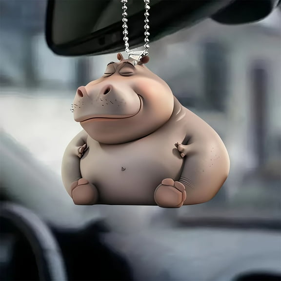 Upgraded Cute Hippo Nap Time Acrylic Pendant Key Chain Car Rearview Mirror Accessories Backpack