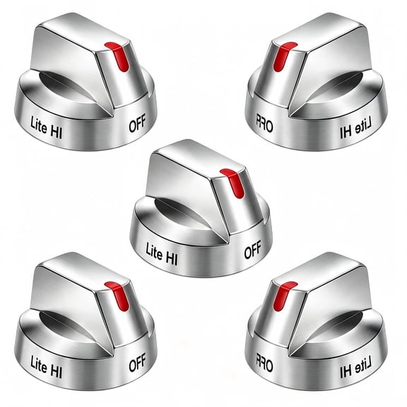 Upgraded DG64-00473A Stainless Steel Reinforced Stove Knob Replacement for Samsung Gas Stove - Anti-Crack Metal Insert Burner Dial Set (5-Pack)