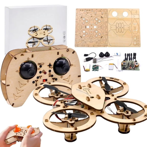 Upgraded DIY Wooden Building Blocks Flying, DIY Wooden Drone Model Kit, Remote Control Aircraft Training, Wooden Assembly Quadcopter, Creative Aircraft, Educational Science Kits