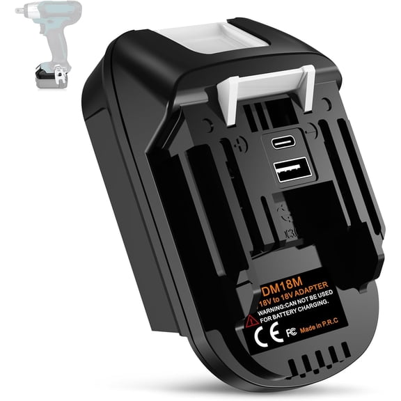 Upgraded DM18MA Battery Adapter, Convert DeWalt & Milwaukee 18V/20V Batteries to Makita 18V Cordless Tools with USB & USB-C Output (Battery Not Included)