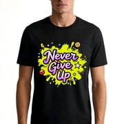 Upgraded DTG Process Mens Graphic Tee 100% Cotton T-Shirt Never Give Up Slogan Tee