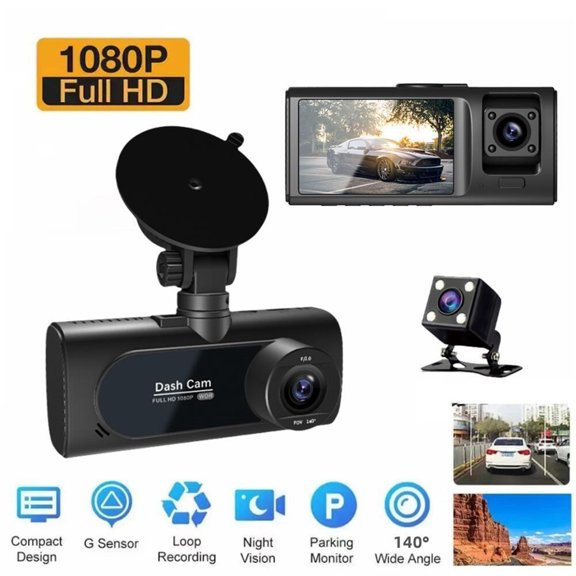 Upgraded Dash Cam With WiFi 1080P FHD Car Driving Recorder Three Lens Dashboard Car Cameras Night Vision/G Sensor/Parking Monitor/Loop Recording/Reverse Images E