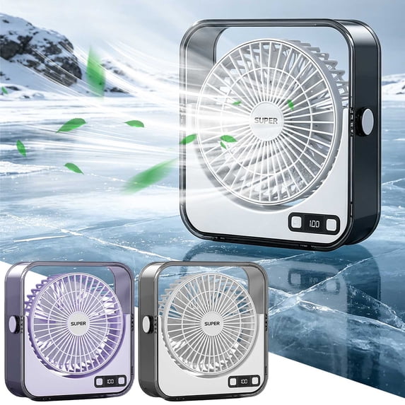 Upgraded Desktop Fan with LED Display, USB‑C Rechargeable Portable Table Fan, Quiet Cooling for Home Office Dorm, 7.60"x7.24"x2.36" White
