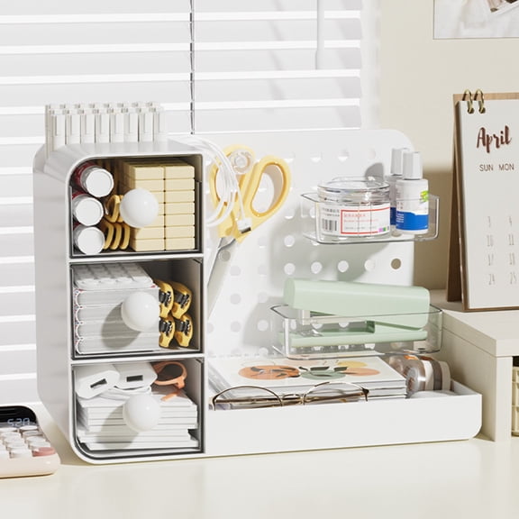 Upgraded Desktop Pegboard Storage Box With Drawers Adjustable Multifunctional Organizer Rack For Stationery Cosmetics And Office Supplies J