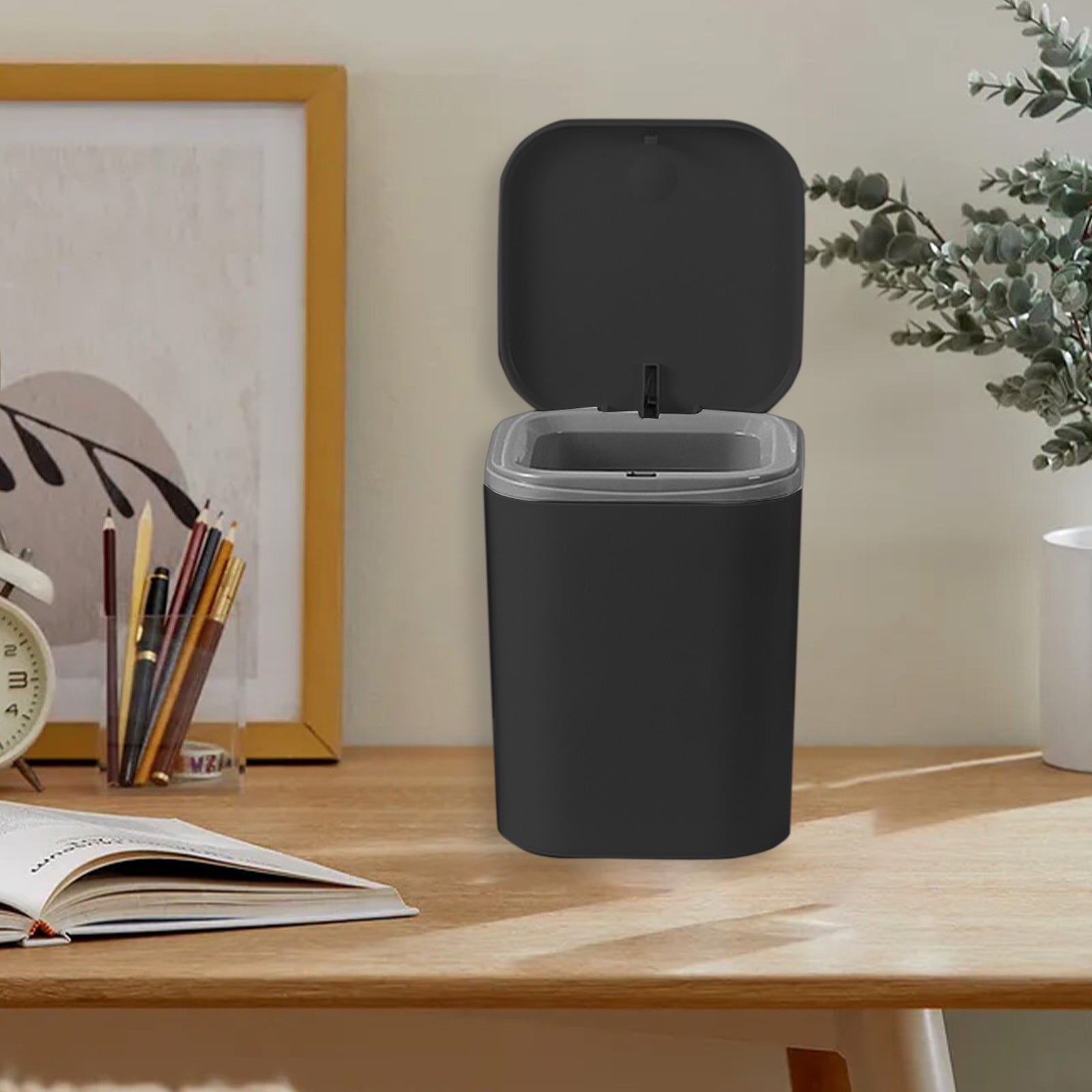 Bin In Desk Upgraded Desktop Trash Bin – Office Storage Bin with Lid for Dorm ...