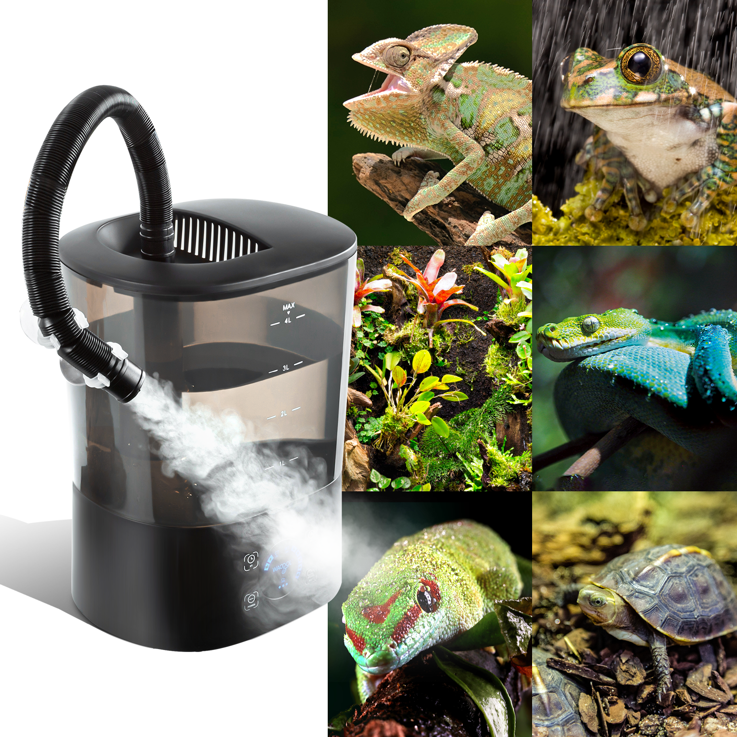 Upgraded Digital Timing Reptile Fogger, 4L No Leak Reptile Humidifier
