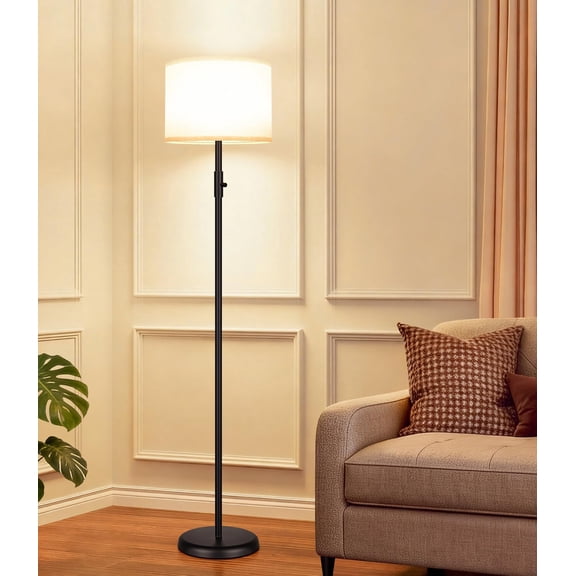 Upgraded Dimmable Floor Lamp for Living Room,1000 Lumens Bulb Included, Modern Floor Lamps Simple Design with Linen Shade, Tall Standing Lamp for Bedroom Office Dining Room, Black Pole Lamp