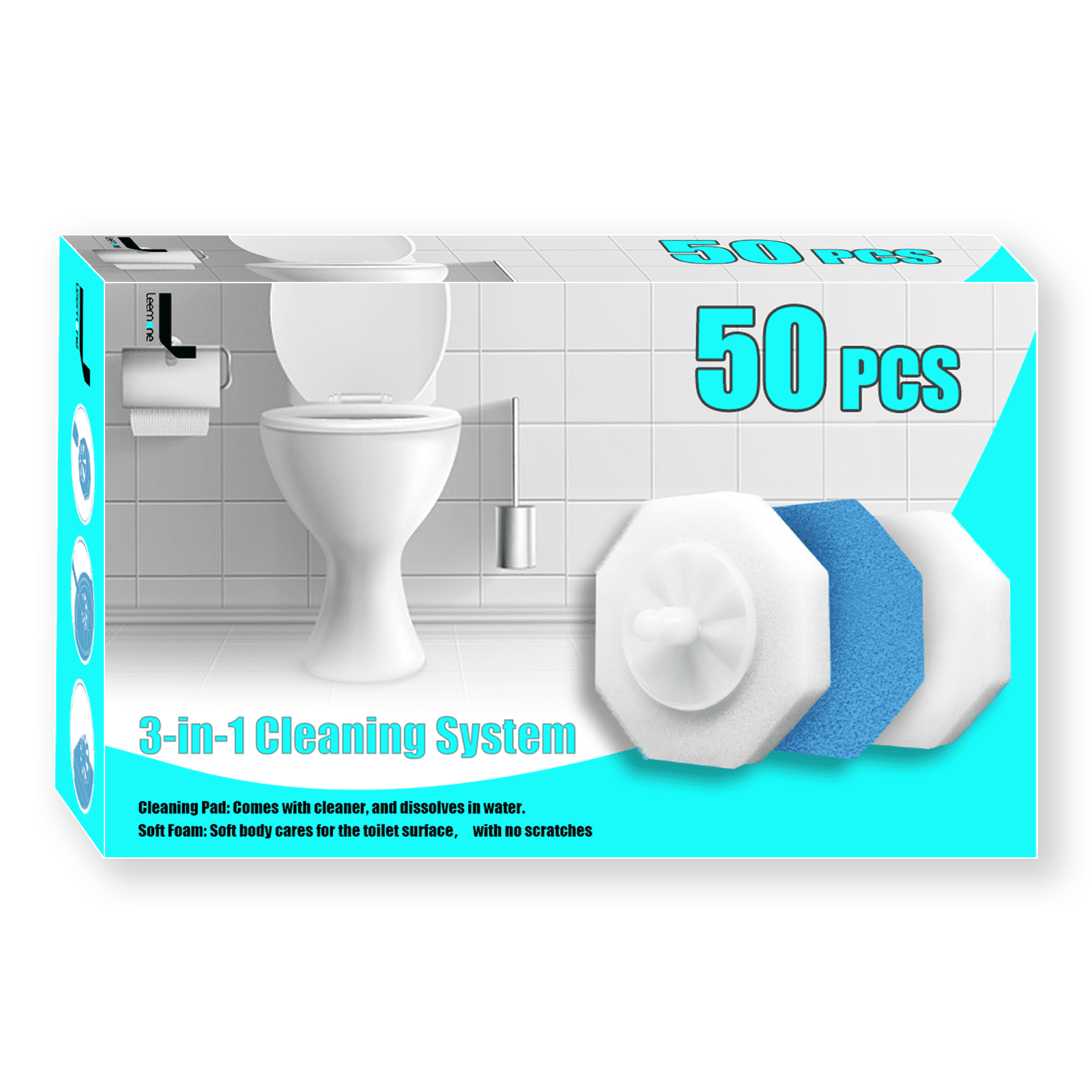 Upgraded Disposable Toilet Cleaning Brush Heads 50 Pack with Detergent