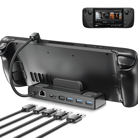 Upgraded Docking Station 4K@60Hz for Steam Deck OLED/ROG Ally/Legion Go, 6-in-1 Steam Deck Dock with HD-MI, Gigabit Ethernet, 3 USB 3.0, 100W Charge for Steam Deck
