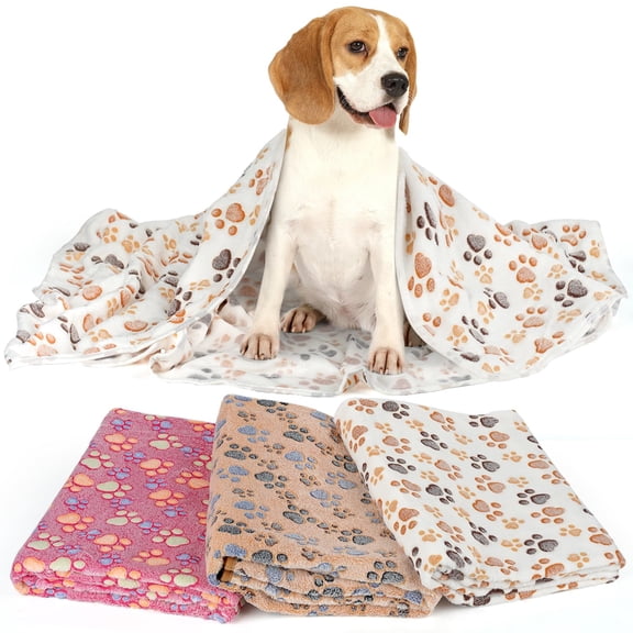 Upgraded Dog Blankets for Large Dogs,3 Pack Dog Cat Blankets Washable 42" x 32",Soft Pet Mat Throw Cover for Kennel Crate Bed,Cute Paw Pattern,Dog Blanket,Pet Blanket
