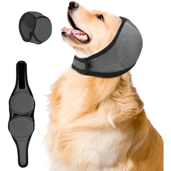 Upgraded Dog Ear Muffs for Noise Protection & Bath, No Shake EarWrap for Hematoma Prevention, Drying & Anxiety Relief, Elastic Waterproof Dog Ear Protector with Soundproof Sponge (Grey, Medium)