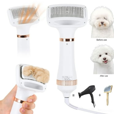 HQX Upgraded Dog Hair Dryer With Slicker Brush,2 in 1 Portable Dog Brush for Grooming,One-Button Hair Removal,3 Heat Settings,Furry Drying Blower for Small Large Pet Cat Dog