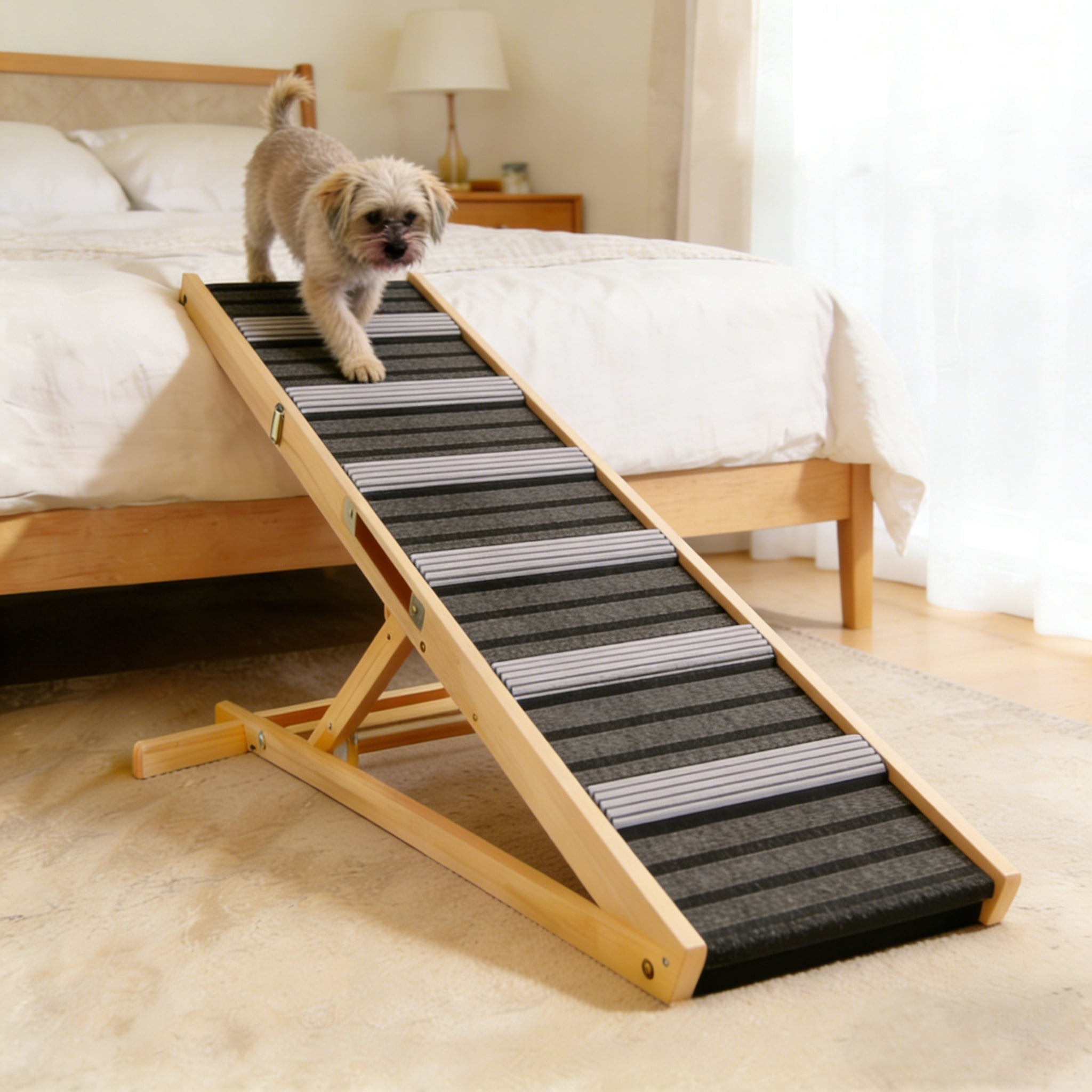 Upgraded Dog Ramp for Couch, 6 Adjustable Height 14'' to 25'', Portable Stable Pet Sofa Ramp with Non-Slip Pad, Anti-Slip Pet Stairs Ramp for Small Dogs, Elderly & Injured Pets