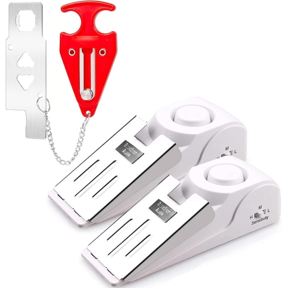 Upgraded Door Stop  with Portable Door Lock 120 dB Travel Door Stopper Door Wedge  with 3 Levels Sensitivity for Hotel, , Apartment
