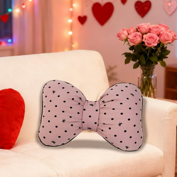 Upgraded Dotted Bow Pillow Waist Pillow Home Decor Cuddle Pillow Holiday Gift D