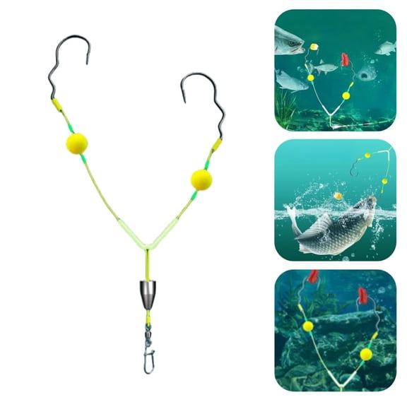 Upgraded Double-Hook Reverse Bottom Rig for Freshwater and Saltwater Fishing - Anti-Tangle Design, for Beginners and Professionals Light Gray
