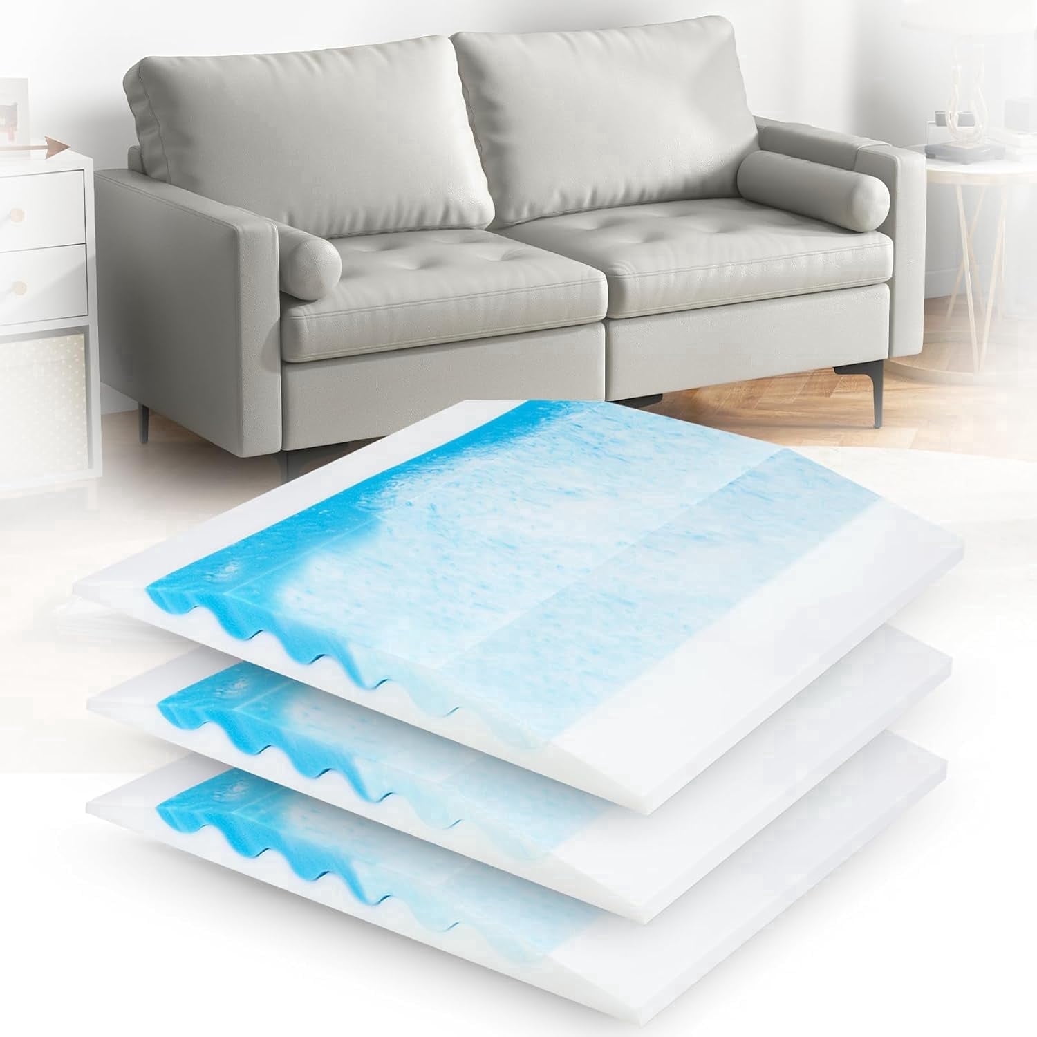 Kabum Upgraded Double Layer Sofa Cushion 20" x 20", Couch Support for Sagging Cushions to Repair Sagging Seats, Sky Blue, Set of 3