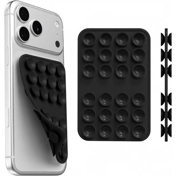 Upgraded Double Sided Silicone Suction Cup Phone Case Mount, Sticky Phone Grip Holder for Hands-Free Selfes & Videos, Reusable Silicone Phone Suction Grip for iPhone & Android, Black