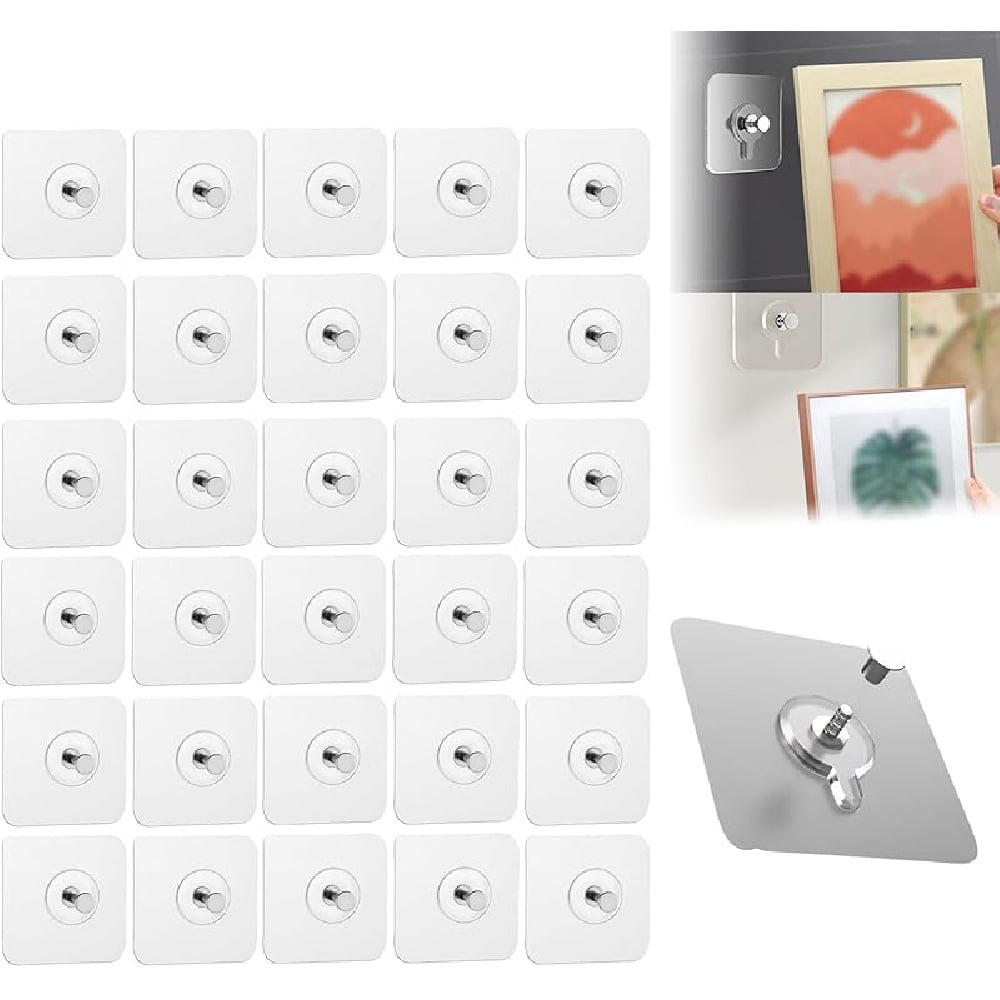 Upgraded Drill Free Adhesive Hooks, Reusable Adhesive Wall Mount Screw Hooks, Picture Hangers