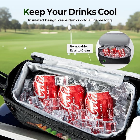 Upgraded No Drilling Golf Cart Front Storage Basket, Removable Insulated Compartment, Universal Fit for EZGO Drive Club Car Yamaha Golf Carts, 1680D Foldable Organizer, Large Capacity