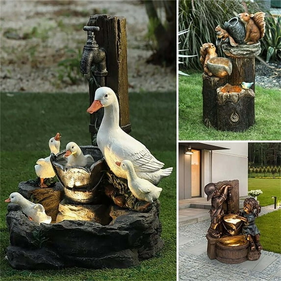 Upgraded Ducks Statue Garden Ornaments Outdoor Statue Gifts Waterproof Sculpture With Solar Lights Water Statue Landscaping Decoration For Patio Balcony Yard V