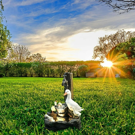 Upgraded Ducks Statue Garden Ornaments Outdoor Statue Gifts Waterproof Sculpture With Solar Lights Water Statue Landscaping Decoration For Patio Balcony Yard U