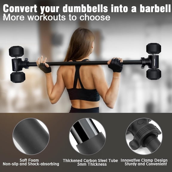 Upgraded Dumbbell Barbell Converter Bar - Transform Dumbbells into Barbell, Adjustable Weights, Up to 200 lbs, Suitable for Home Gym Fitness