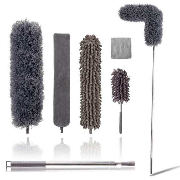 Upgraded Dusters for Cleaning (6pcs),Ceiling Fan Duster with 100" Thickened Extension Pole,Extendable Long Microfiber Duster for High Ceilings,Reusable & Washable Dusting Wand