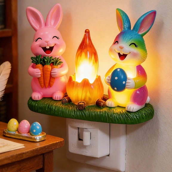 Upgraded Easter Night Lights Decorative Plug-In Bedside Bedroom Lights Creative Home Holiday Arrangement Soft Glow With Rabbit Or Egg Designs For Nightlight N