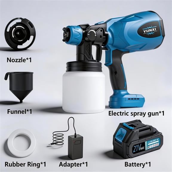 Upgraded Electric Blue HVLP Spray Gun, Wireless Handheld Paint Sprayer, Adjustable Flow, Multi-Mode, Indoor/Outdoor Home Use