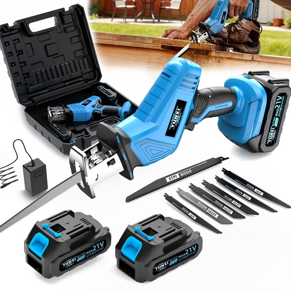 Upgraded Electric Cordless Reciprocating Saw, Lightweight Lithium Power Hand Saw for Wood Metal PVC Cutting with Safety Protection