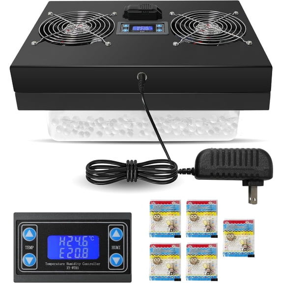 Upgraded Electric Humidifiers for 10-50 Cubic Ft Cabinet, Silent Dual Fan Humidor Cabinet Humidifier with LED Temperature & Humidity Display, 0-60 Adjustable 30-80% RH,12V Adapter Power Supply