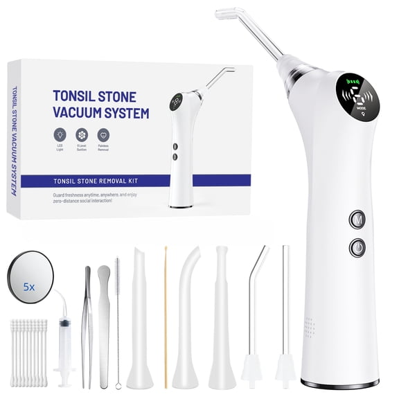 Upgraded Electric Tonsil Stone Remover High-Precision & Painless Cleaning, Food-Grade Material, 6 Suction Levels | Tonsil Stone Removal Kit with LED Light, Oral Protection & 11 Attachments