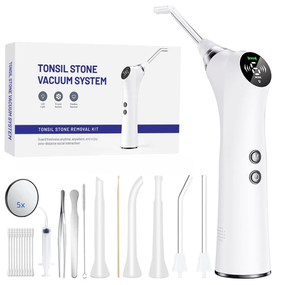 Upgraded Electric Tonsil Stone Remover High-Precision & Painless Cleaning, Food-Grade Material, 6 Suction Levels | Tonsil Stone Removal Kit with LED Light, Oral Protection & 11 Attachments
