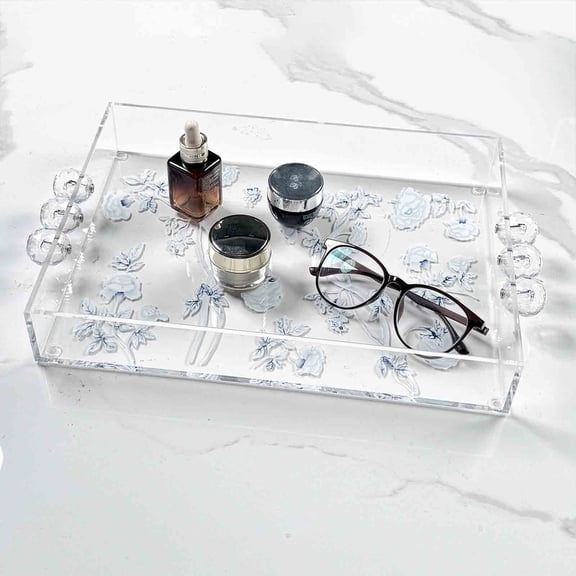 Upgraded Elegant Acrylic Trays With Handles Decorative Serving Platter For Coffee Breakfast In Bed Dinner Appetizers Patio Party F