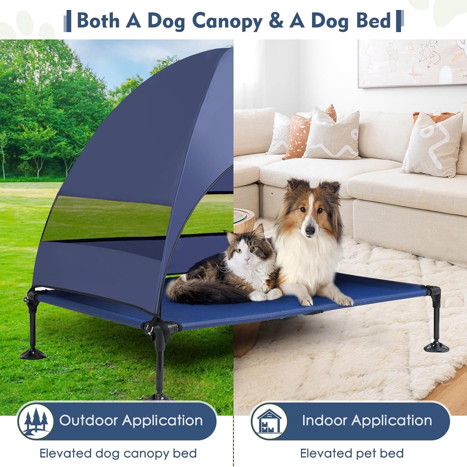 Upgraded Elevated Dog Bed with Canopy, Portable Raised Outdoor Dog Bed ...