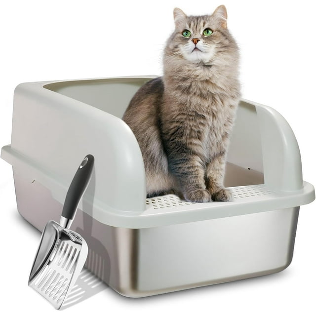 Upgraded Enclosed Stainless Steel Cat Litter Box, High Sided XXL Extra